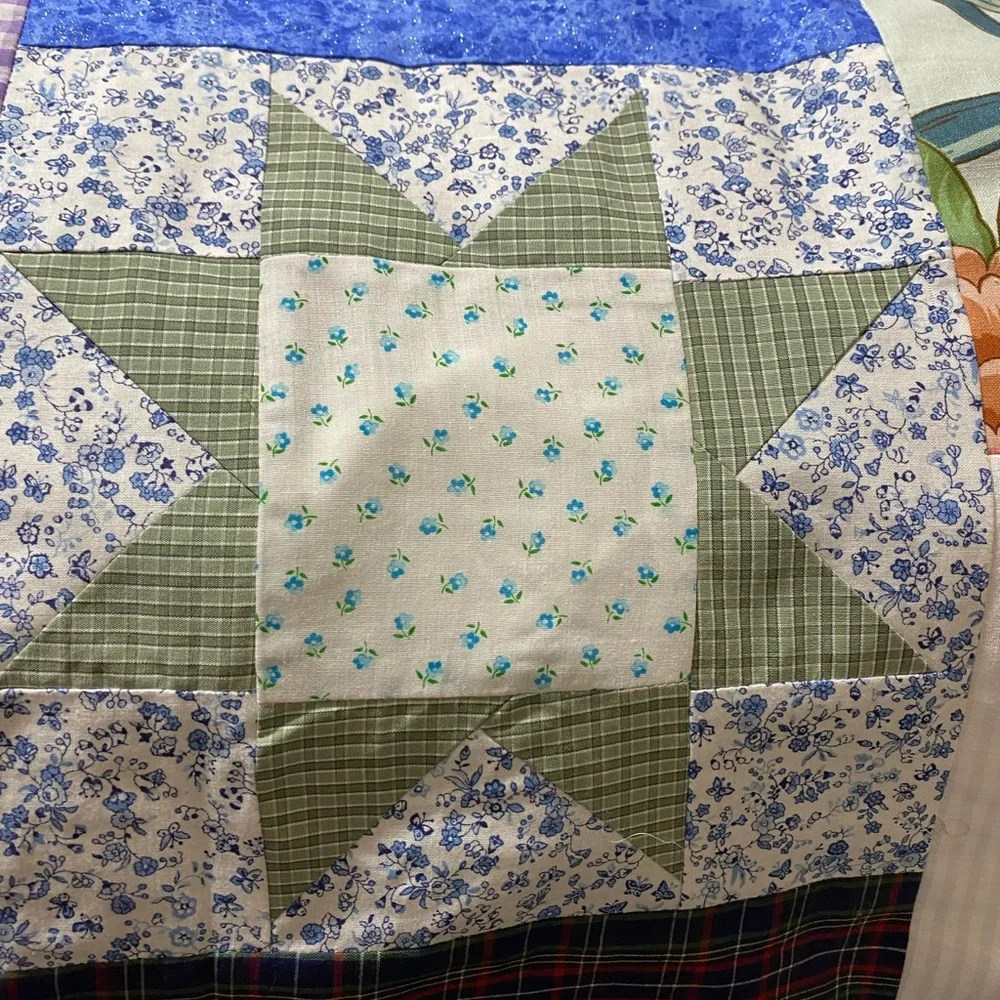 Handmade Patchwork Star Quilt - Multicolor